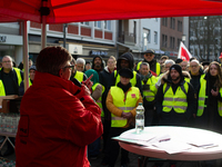 Henrike Eickholt, head of the state department of NRW, speaks during the rally at Harmonie Square in Rheydt, Germany, on December 3, 2024, d...