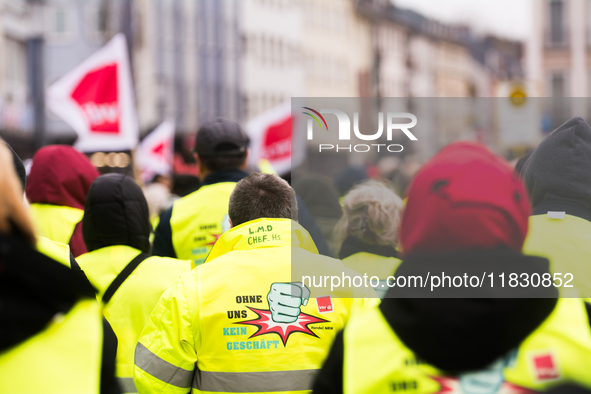 A general view of the demonstration at Harmonie Square in Rheydt, Germany, on December 3, 2024, during the rally demanding better pay for Za...