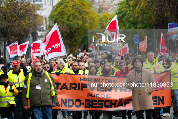 A general view of the demonstration at Harmonie Square in Rheydt, Germany, on December 3, 2024, during the rally demanding better pay for Za...