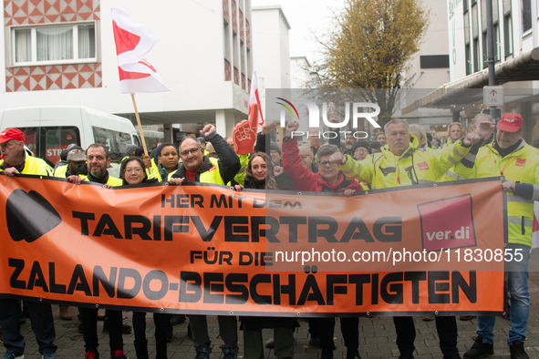 A general view of the demonstration at Harmonie Square in Rheydt, Germany, on December 3, 2024, during the rally demanding better pay for Za...