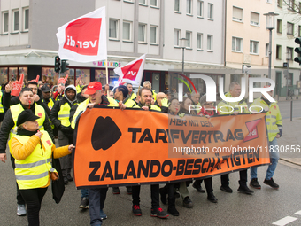 A general view of the demonstration at Harmonie Square in Rheydt, Germany, on December 3, 2024, during the rally demanding better pay for Za...