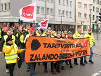 A general view of the demonstration at Harmonie Square in Rheydt, Germany, on December 3, 2024, during the rally demanding better pay for Za...