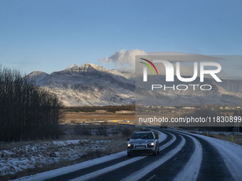 The scenario of Route 1 (Ring Road) in the Melaverfi area, Iceland, on November 27, 2024, shows that roads in northern Iceland present uniqu...