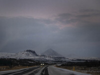 The scenario of route number 1 (Ring Road) in the Bitfros region, Iceland, on November 27, 2024, shows that roads in northern Iceland presen...