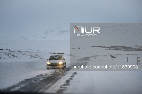 In Hauganes, Iceland, on November 27, 2024, roads in northern Iceland present unique challenges due to winter weather conditions. This regio...