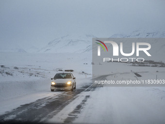 In Hauganes, Iceland, on November 27, 2024, roads in northern Iceland present unique challenges due to winter weather conditions. This regio...