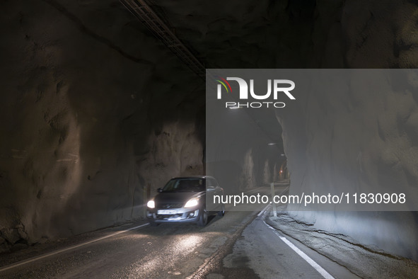 The alternate road 82, Mulagong tunnel, is on the way to the town of Olafsfjordur, Iceland, on November 27, 2024. Roads in northern Iceland...