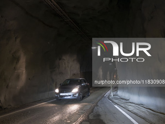 The alternate road 82, Mulagong tunnel, is on the way to the town of Olafsfjordur, Iceland, on November 27, 2024. Roads in northern Iceland...