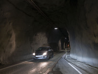 The alternate road 82, Mulagong tunnel, is on the way to the town of Olafsfjordur, Iceland, on November 27, 2024. Roads in northern Iceland...