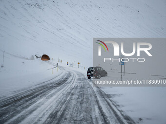 The alternate road 82 leads to the entrance of a tunnel on the road to the town of Olafsfjordur in Iceland on November 27, 2024. Roads in no...