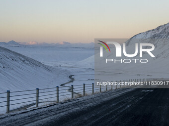 The route number 1 (Ring Road) on the way to the area of Bolstadarhlid in Iceland on November 27, 2024, presents unique challenges due to wi...