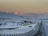 The Route 1 (Ring Road) on the way to the Blonduos area in Iceland on November 27, 2024, presents unique challenges due to winter weather co...