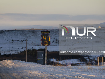 Speed control device located on Route 1 (Ring Road) on the way to the village of Blonduos, Iceland on November 27, 2024. Roads in northern I...