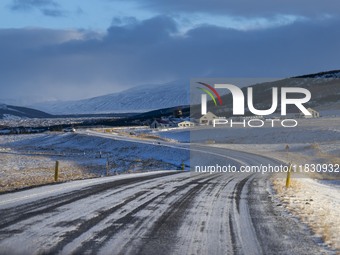 Scenery on alternate road 518 in the Reykholt region, Iceland, on November 27, 2024. Roads in northern Iceland present unique challenges due...