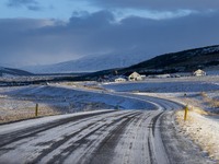 Scenery on alternate road 518 in the Reykholt region, Iceland, on November 27, 2024. Roads in northern Iceland present unique challenges due...