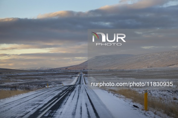 Scenery on alternate road 518 in the Reykholt region, Iceland, on November 27, 2024. Roads in northern Iceland present unique challenges due...