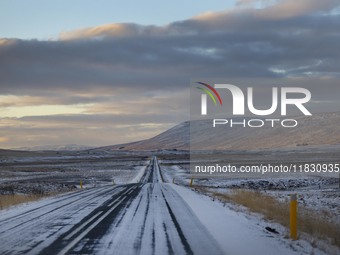 Scenery on alternate road 518 in the Reykholt region, Iceland, on November 27, 2024. Roads in northern Iceland present unique challenges due...