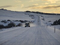 The scenery of Route 1 (Ring Road) in the Laugar region, Iceland, on November 27, 2024, shows roads in northern Iceland that present unique...