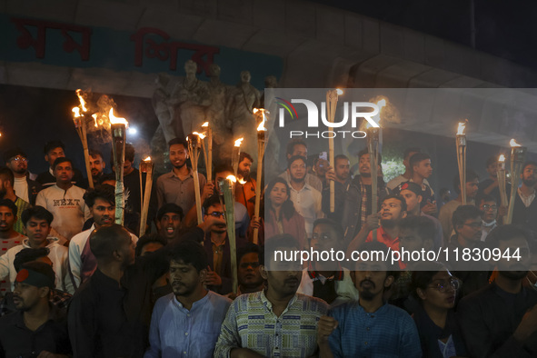 Members of the Islami Andolan Bangladesh party hold a demonstration protest against the breach of premises at the Bangladesh assistant high...