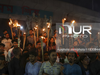 Members of the Islami Andolan Bangladesh party hold a demonstration protest against the breach of premises at the Bangladesh assistant high...