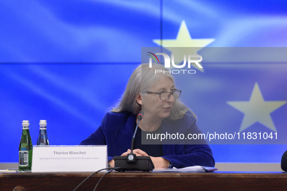 Secretary-General of the Council of the European Union (EU) Therese Blanchet participates in a meeting with Polish Prime Minister Donald Tus...