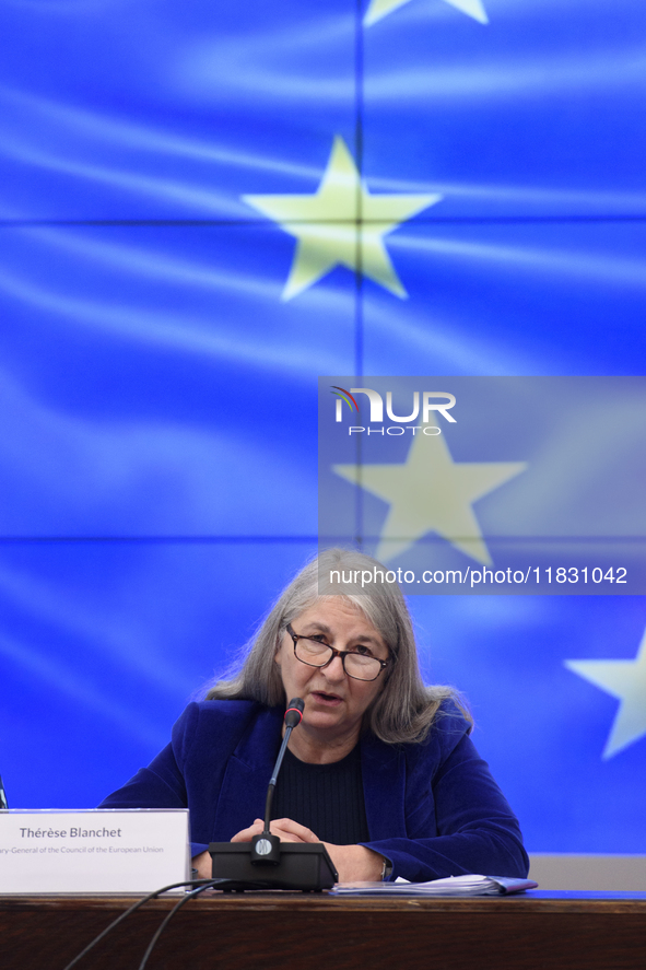 Secretary-General of the Council of the European Union (EU) Therese Blanchet participates in a meeting with Polish Prime Minister Donald Tus...