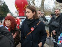 French workers union CGT general secretary Sophie Binet participates in a rally by retired people to call for pensions to be raised with inf...