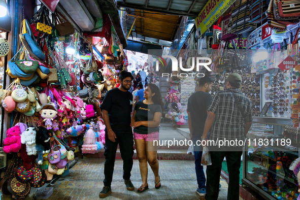 Shops are near Kempty Falls in Mussoorie, Uttarakhand, India, on April 18, 2024. 