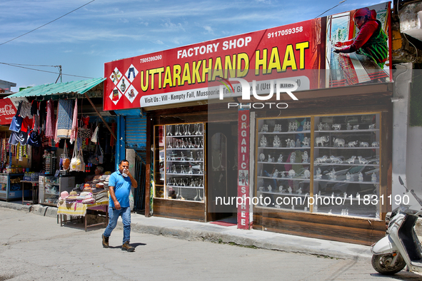 A shop sells local handicraft items in Mussoorie, Uttarakhand, India, on April 18, 2024. 