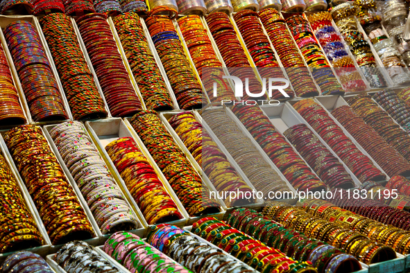 Bangles are displayed at a small shop in Mussoorie, Uttarakhand, India, on April 18, 2024. 