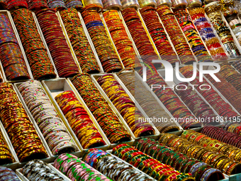 Bangles are displayed at a small shop in Mussoorie, Uttarakhand, India, on April 18, 2024. (