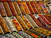 Bangles are displayed at a small shop in Mussoorie, Uttarakhand, India, on April 18, 2024. (