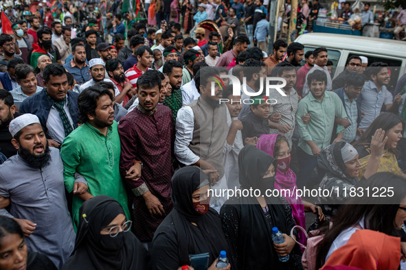 Activists of the Jatiya Nagarik Committee (National Citizens Committee) stage a protest rally against the attack on the Bangladesh Assistant...