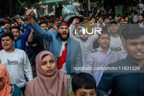 Activists of the Jatiya Nagarik Committee (National Citizens Committee) stage a protest rally against the attack on the Bangladesh Assistant...