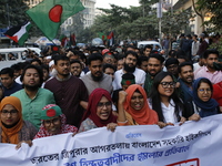 Activists of the Jatiya Nagarik Committee stage a protest rally against the attack on the Bangladesh Assistant High Commission in Agartala a...