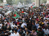 Activists of the Jatiya Nagarik Committee stage a protest rally against the attack on the Bangladesh Assistant High Commission in Agartala a...