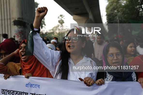 Activists of the Jatiya Nagarik Committee stage a protest rally against the attack on the Bangladesh Assistant High Commission in Agartala a...