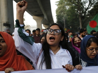 Activists of the Jatiya Nagarik Committee stage a protest rally against the attack on the Bangladesh Assistant High Commission in Agartala a...