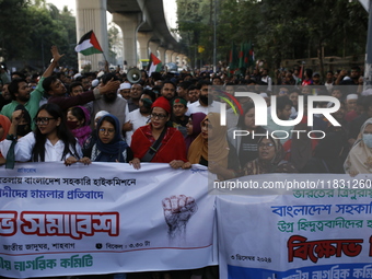 Activists of the Jatiya Nagarik Committee stage a protest rally against the attack on the Bangladesh Assistant High Commission in Agartala a...