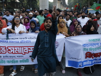 Activists of the Jatiya Nagarik Committee stage a protest rally against the attack on the Bangladesh Assistant High Commission in Agartala a...