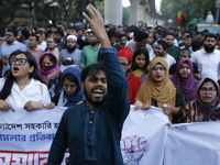 Activists of the Jatiya Nagarik Committee stage a protest rally against the attack on the Bangladesh Assistant High Commission in Agartala a...