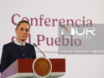 Claudia Sheinbaum, Mexico's president, speaks during the national security report at the briefing conference at the National Palace in Mexic...