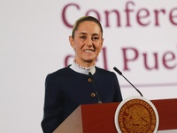 Claudia Sheinbaum, Mexico's president, speaks during the national security report at the briefing conference at the National Palace in Mexic...