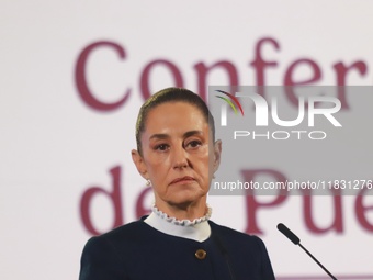 Claudia Sheinbaum, Mexico's president, speaks during the national security report at the briefing conference at the National Palace in Mexic...