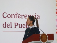 Claudia Sheinbaum, Mexico's president, speaks during the national security report at the briefing conference at the National Palace in Mexic...