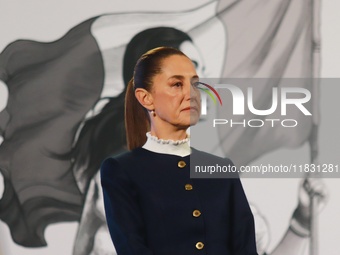 Claudia Sheinbaum, Mexico's president, speaks during the national security report at the briefing conference at the National Palace in Mexic...