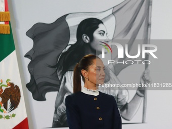 Claudia Sheinbaum, Mexico's president, speaks during the national security report at the briefing conference at the National Palace in Mexic...