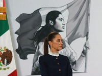 Claudia Sheinbaum, Mexico's president, speaks during the national security report at the briefing conference at the National Palace in Mexic...