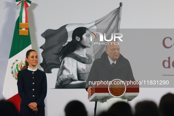 Attorney General Alejandro Gertz Manero speaks during the national security report at the briefing conference at the National Palace in Mexi...