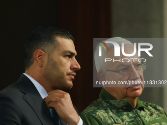 Secretary of Security and Citizen Protection Omar Garcia Harfuch and Minister of National Defense (SEDENA) Ricardo Trevilla Trejo present th...